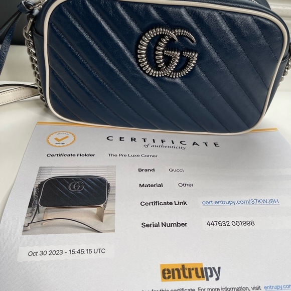 Gucci Mormont calfskin Matelasse Diagonal  Navy Blue Camera bag. Authentic. - Picture 2 of 14